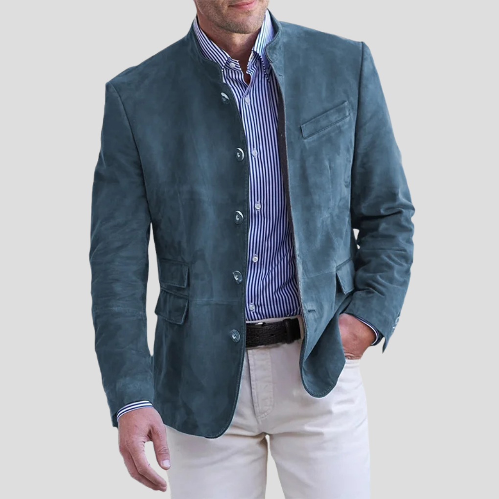 VierraSol | Blazer de Cuello Band para Hombre con Detalle de Botón