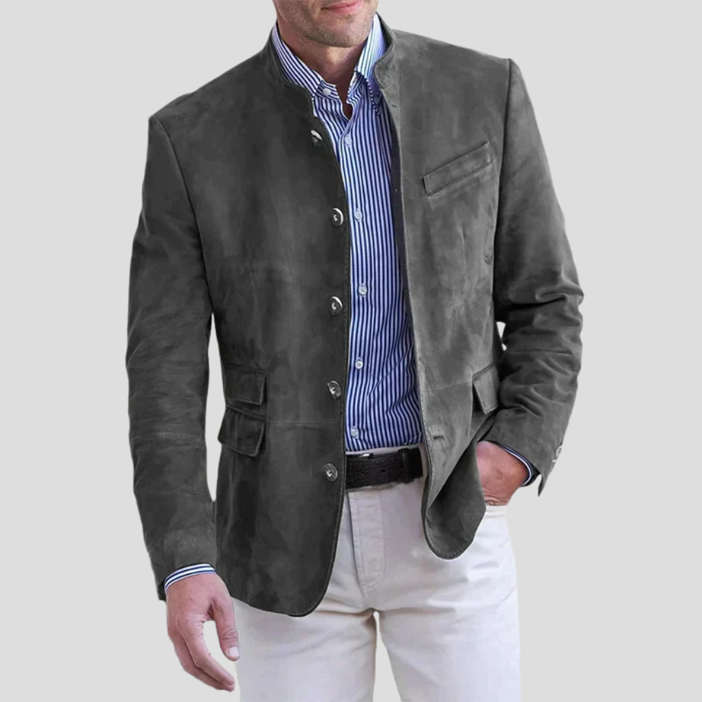 VierraSol | Blazer de Cuello Band para Hombre con Detalle de Botón