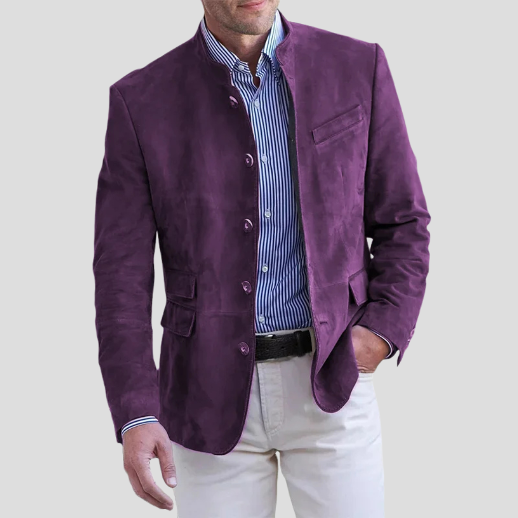 VierraSol | Blazer de Cuello Band para Hombre con Detalle de Botón