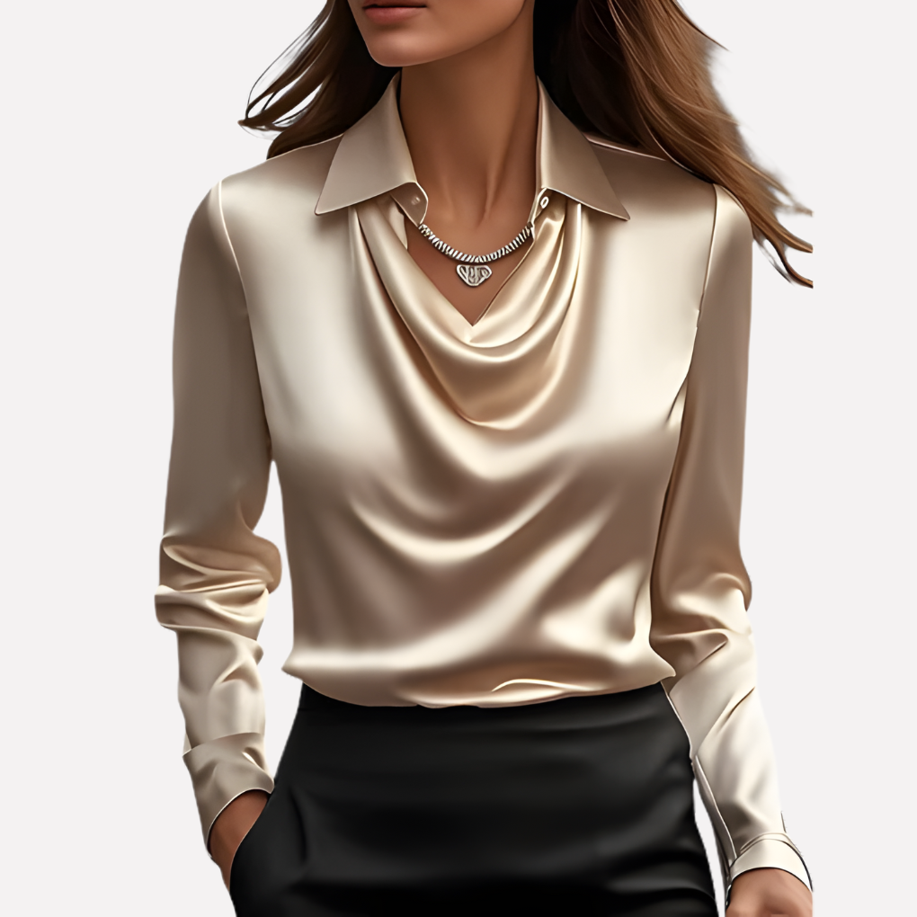 VierraSol | Blusa de Satén con Cuello Drapado para Mujer