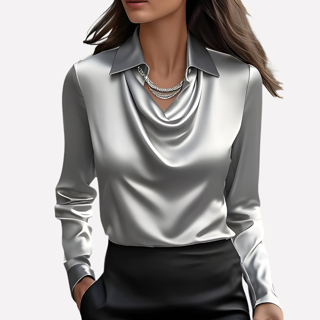 VierraSol | Blusa de Satén con Cuello Drapado para Mujer