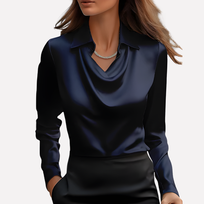 VierraSol | Blusa de Satén con Cuello Drapado para Mujer