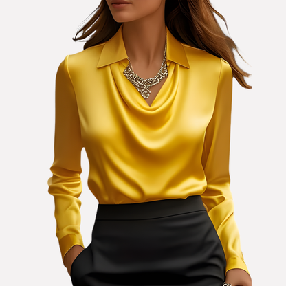 VierraSol | Blusa de Satén con Cuello Drapado para Mujer