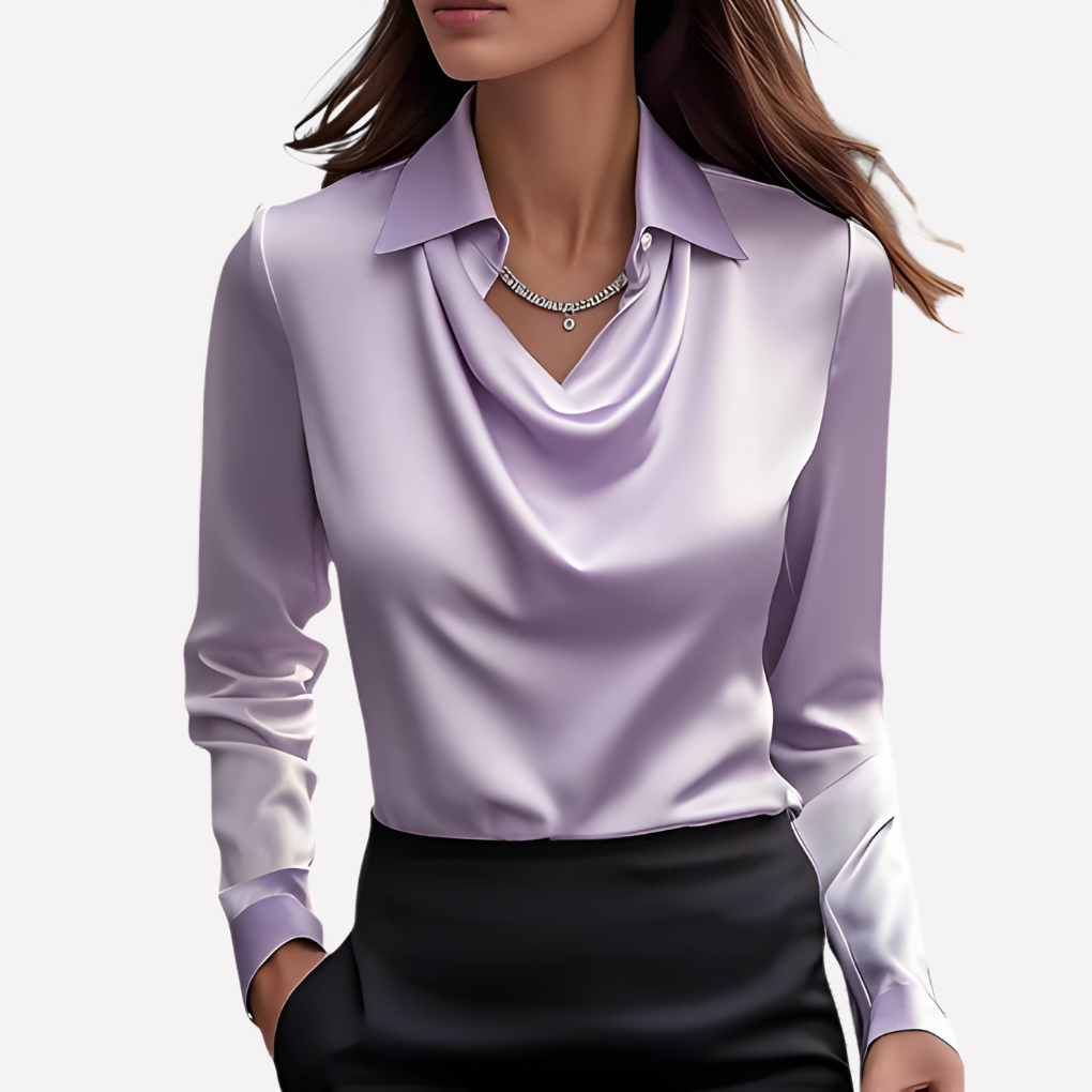 VierraSol | Blusa de Satén con Cuello Drapado para Mujer