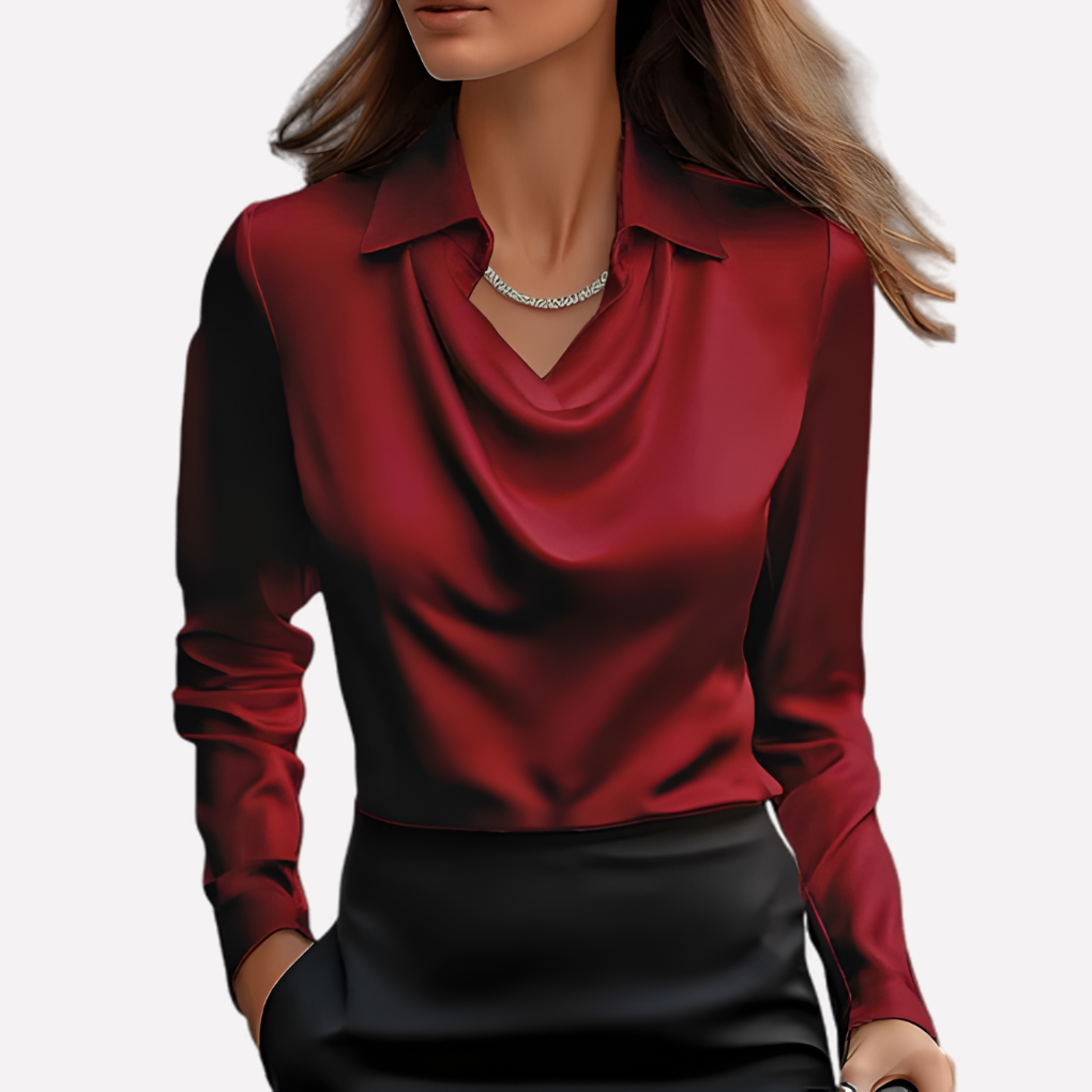 VierraSol | Blusa de Satén con Cuello Drapado para Mujer