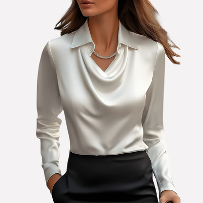 VierraSol | Blusa de Satén con Cuello Drapado para Mujer