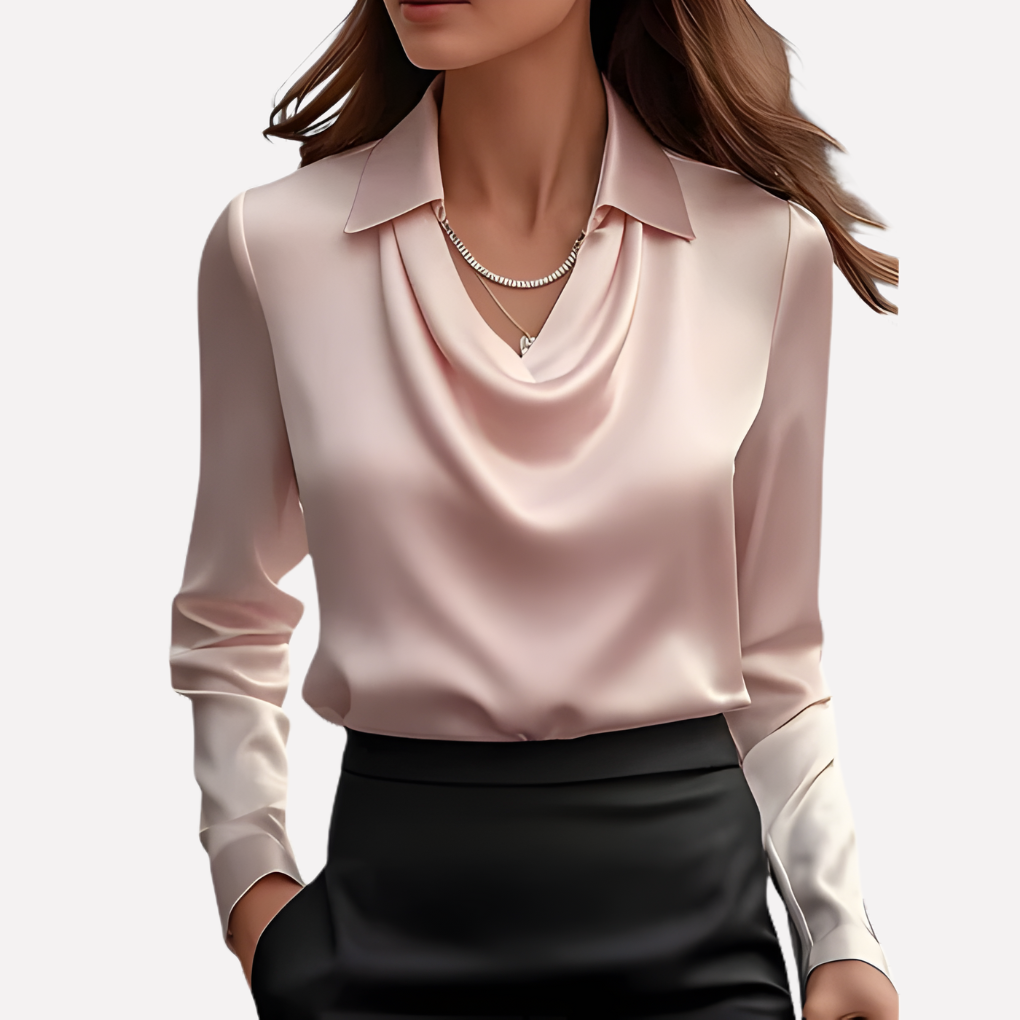 VierraSol | Blusa de Satén con Cuello Drapado para Mujer