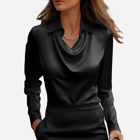 VierraSol | Blusa de Satén con Cuello Drapado para Mujer