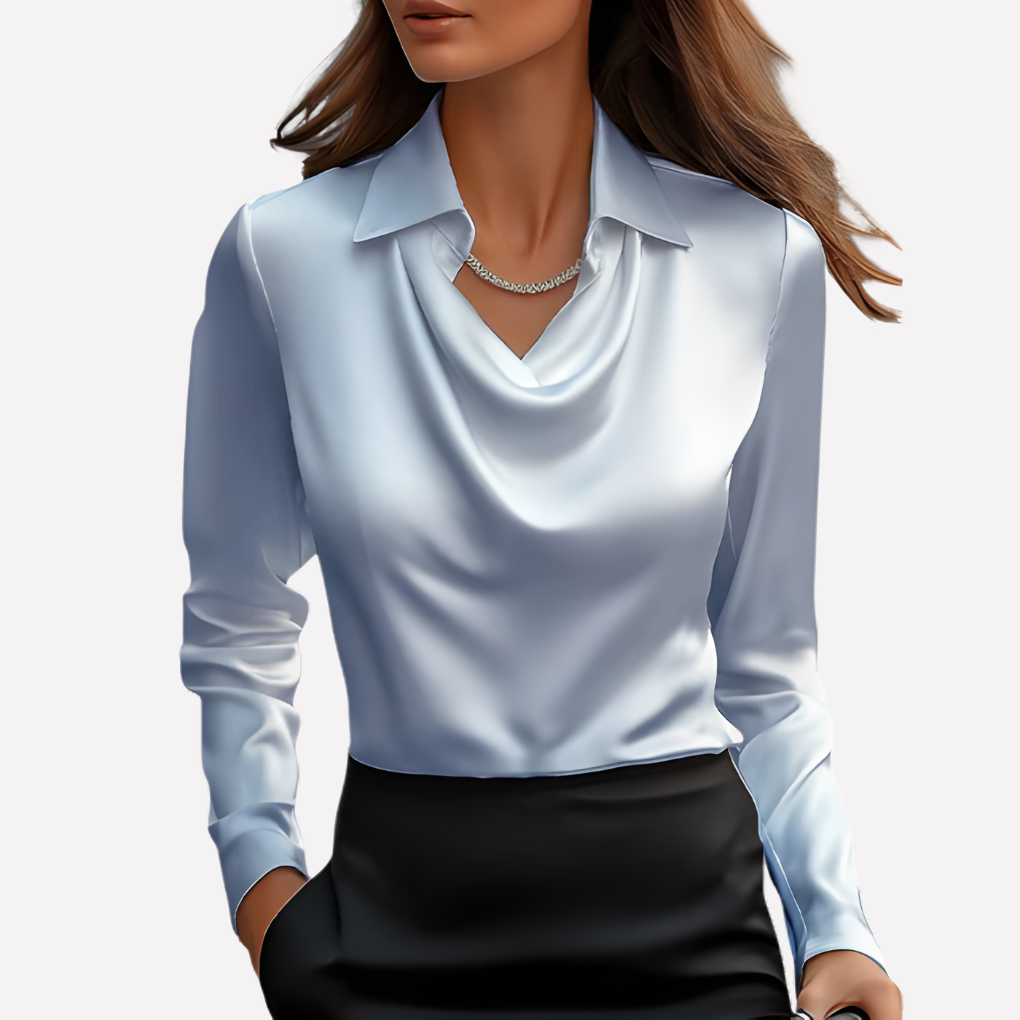VierraSol | Blusa de Satén con Cuello Drapado para Mujer