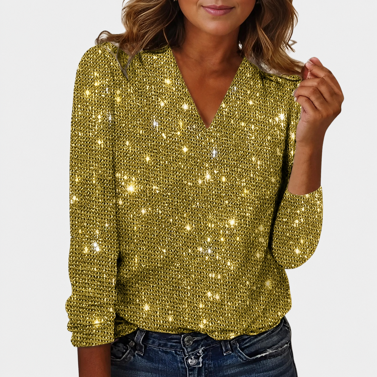 VierraSol | Blusa de V-Neck con Brillo para Mujeres - Image 1