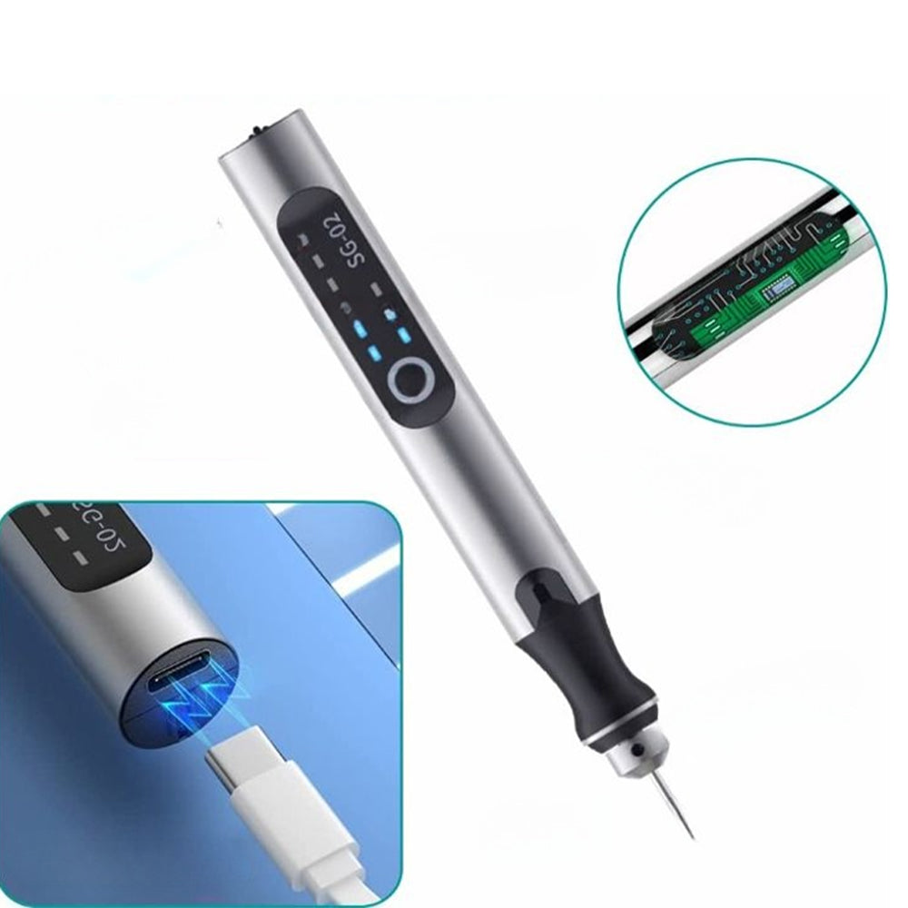 VierraSol | Bolígrafo de Grabado Recargable por USB | Preciso y Silencioso | Metal, Velocidad Ajustable