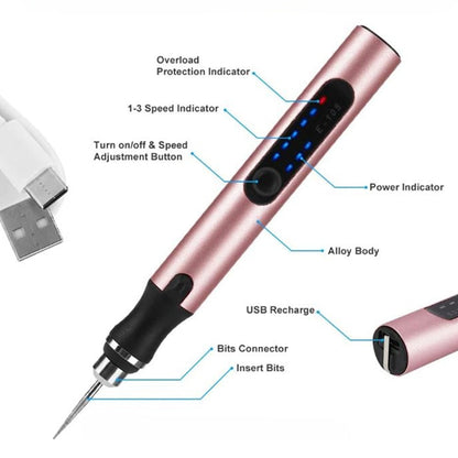 VierraSol | Bolígrafo de Grabado Recargable por USB | Preciso y Silencioso | Metal, Velocidad Ajustable