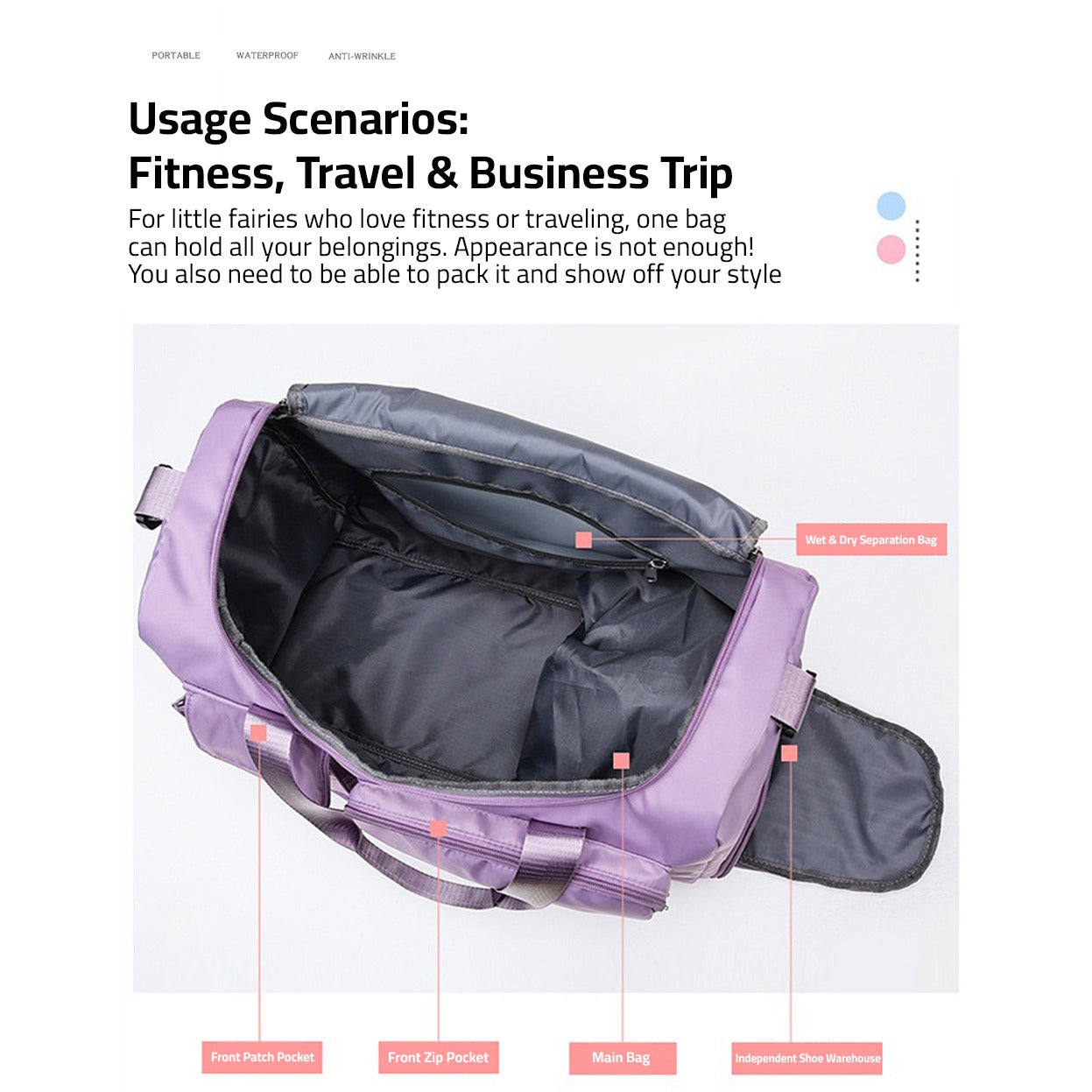 VierraSol | Bolsa de Viaje Multi-Bolsillo, Bolsa Deportiva y de Gimnasio con Compartimento Separado para Zapatos