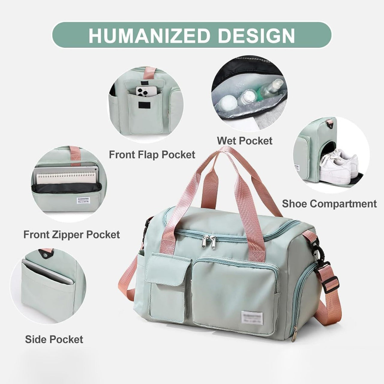 VierraSol | Bolsa de Viaje Multi-Bolsillo, Bolsa Deportiva y de Gimnasio con Compartimento Separado para Zapatos