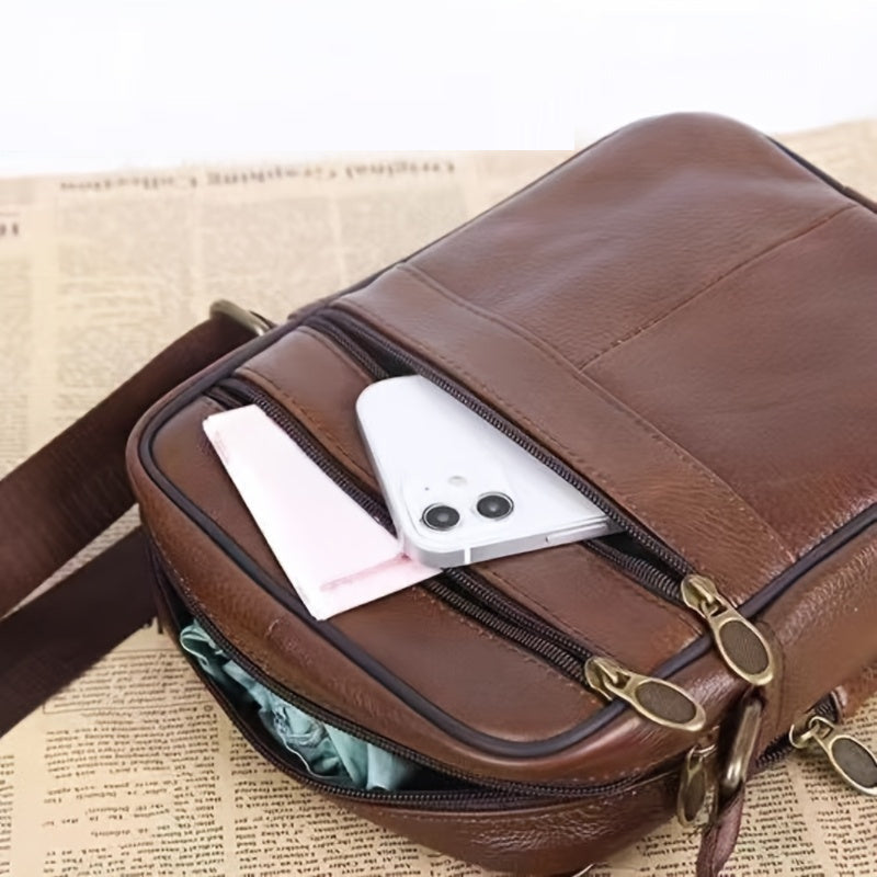 VierraSol | Bolso de Hombro de Cuero para Hombre | Bandolera de Cuero de Vaca Genuino | Correa Ajustable