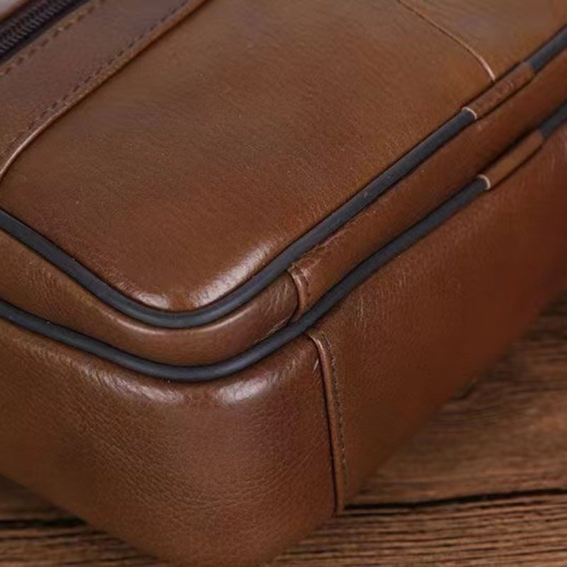 VierraSol | Bolso de Hombro de Cuero para Hombre | Bandolera de Cuero de Vaca Genuino | Correa Ajustable