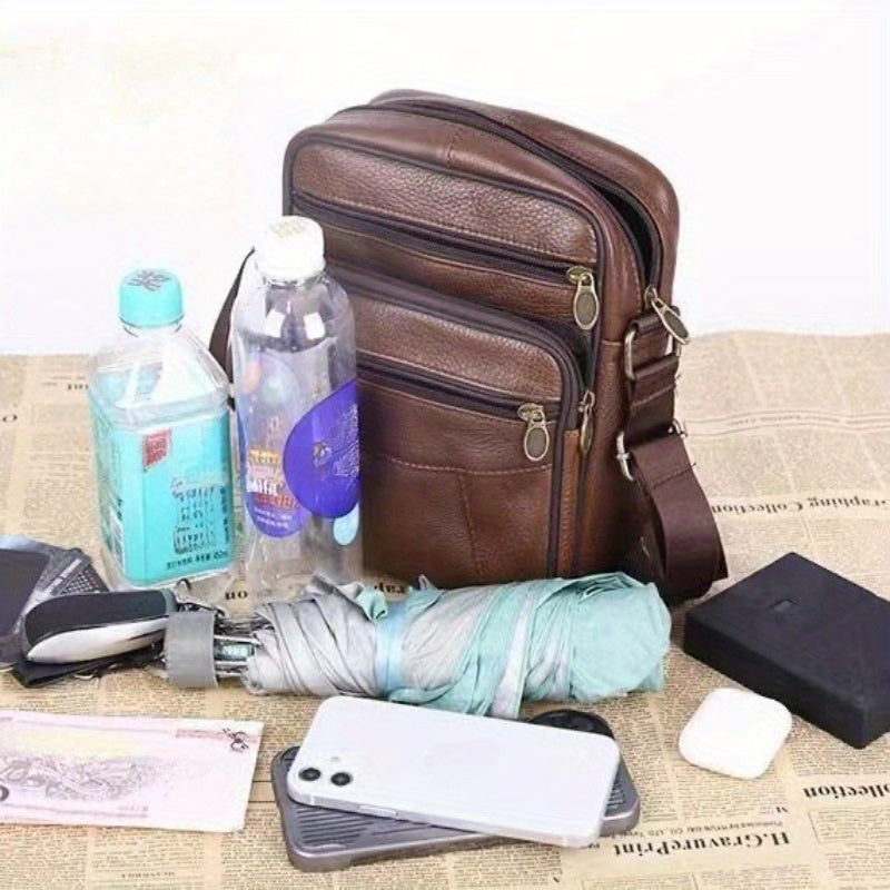 VierraSol | Bolso de Hombro de Cuero para Hombre | Bandolera de Cuero de Vaca Genuino | Correa Ajustable