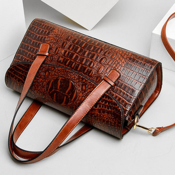 VierraSol | Bolso de Mano para Mujer con Relieve de Cocodrilo y Cierre de Solapa