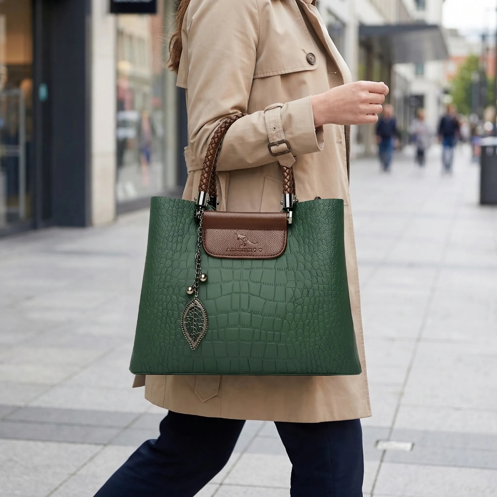VierraSol | Bolso Tote para Mujer con Relieve de Cocodrilo y Asa Trenzada