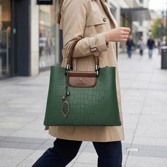 VierraSol | Bolso Tote para Mujer con Relieve de Cocodrilo y Asa Trenzada
