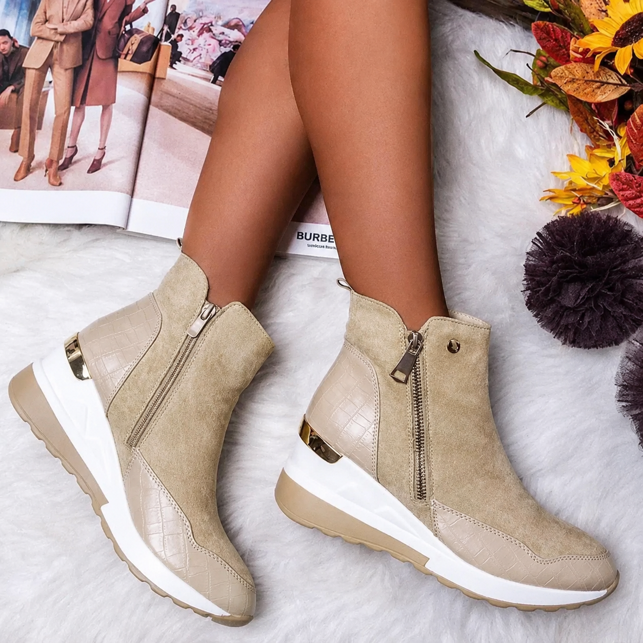 VierraSol | Botas de Tobillo con Cremallera Lateral para Mujer con Detalle de Cocodrilo