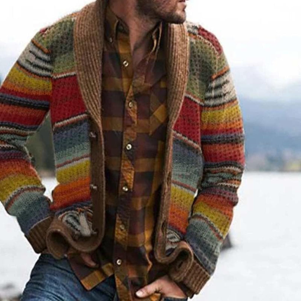 VierraSol | Cárdigan de Punto a Rayas para Hombre con Cuello Chal