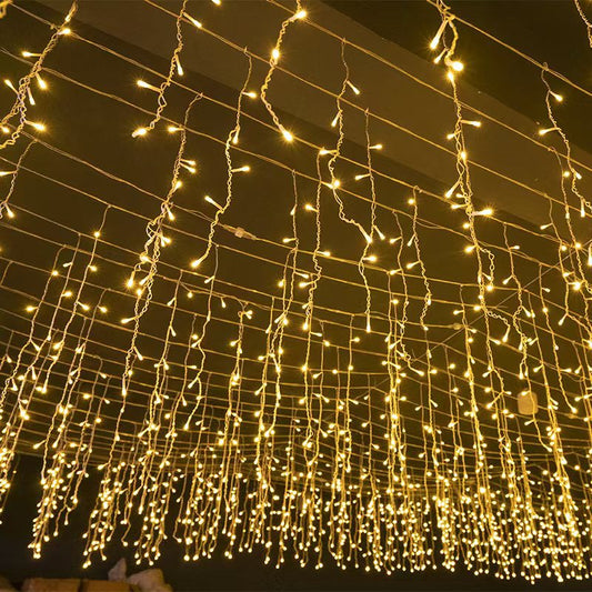 VierraSol | Cadena de Luces LED Icicle Quntis 50m | IP44 Resistente a la Intemperie | 36V Baja Tensión | 500+ LEDs | Efecto Cascada de Carámbano | Blanco Cálido