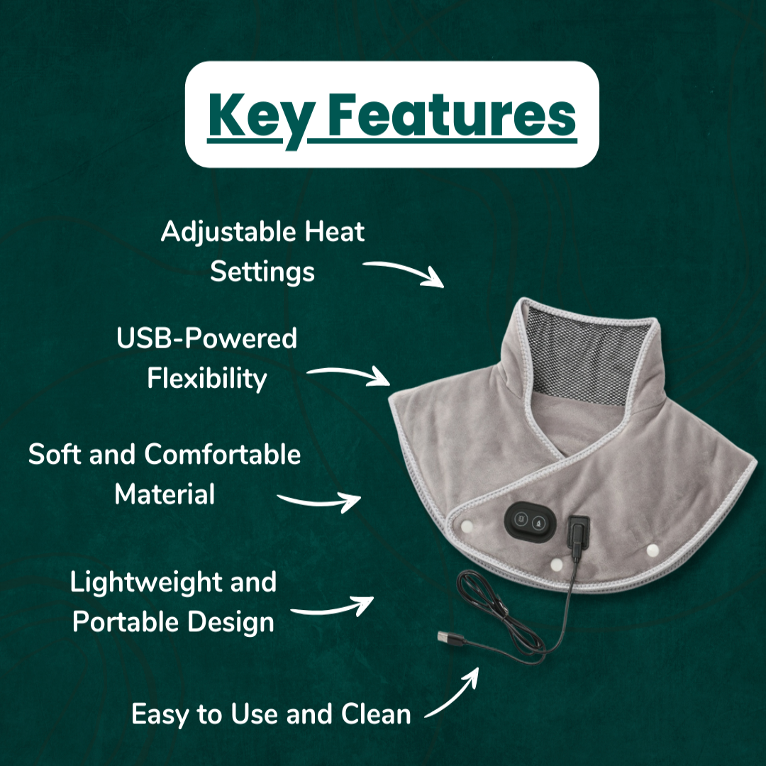 VierraSol | Calentador de Cuello y Dispositivo de Masaje | Calor para Cuello y Hombros para Relajación Muscular | Configuraciones Ajustables para Reducción del Estrés | Alivio y Relajación del Dolor de Cuello