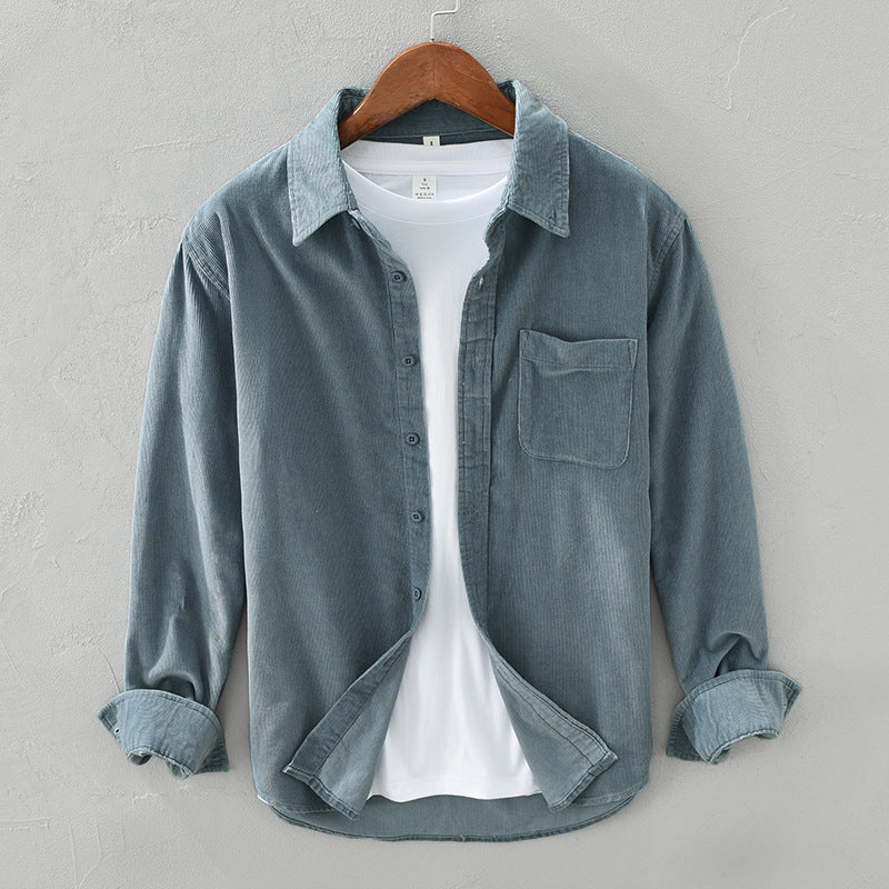 VierraSol | Camisa de Corduroy para Hombre con Botones y Bolsillo en el Pecho