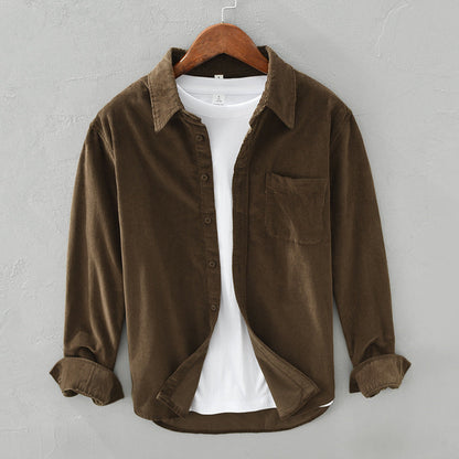VierraSol | Camisa de Corduroy para Hombre con Botones y Bolsillo en el Pecho
