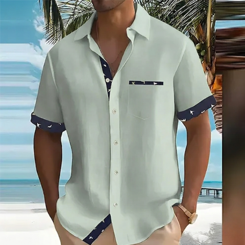 VierraSol | Camisa de Manga Corta para Hombre con Detalles de Impresión de Pájaro - Image 1