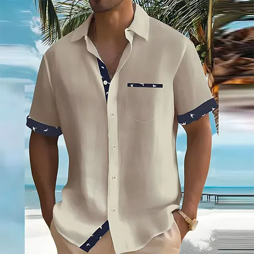 VierraSol | Camisa de Manga Corta para Hombre con Detalles de Impresión de Pájaro