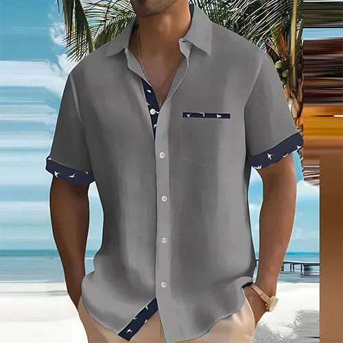 VierraSol | Camisa de Manga Corta para Hombre con Detalles de Impresión de Pájaro
