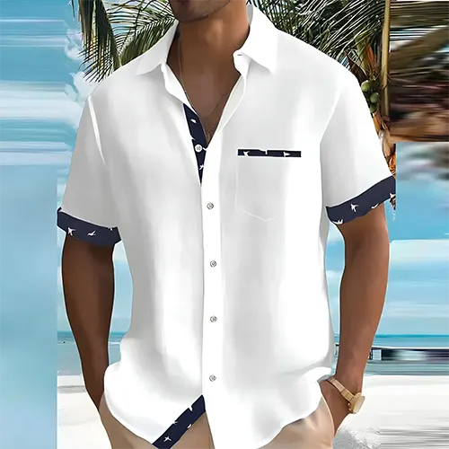VierraSol | Camisa de Manga Corta para Hombre con Detalles de Impresión de Pájaro