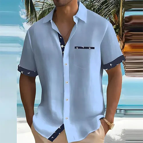 VierraSol | Camisa de Manga Corta para Hombre con Detalles de Impresión de Pájaro