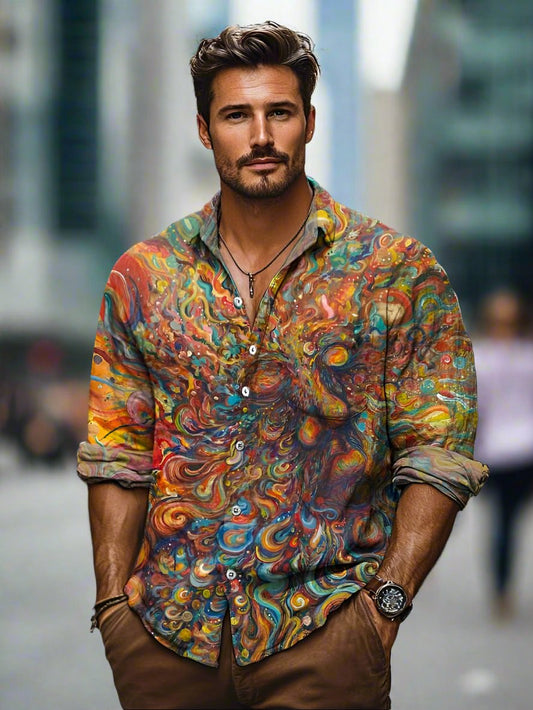 VierraSol | Camisa de Manga Larga con Estampado Abstracto para Hombre