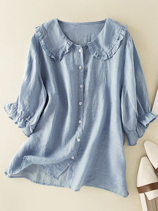 VierraSol | Camisa de Mujer con Cuello Volante y Botones