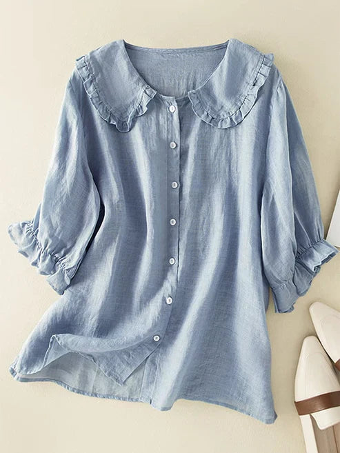 VierraSol | Camisa de Mujer con Cuello Volante y Botones