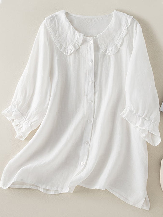 VierraSol | Camisa de Mujer con Cuello Volante y Botones