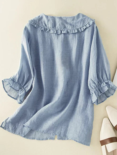 VierraSol | Camisa de Mujer con Cuello Volante y Botones