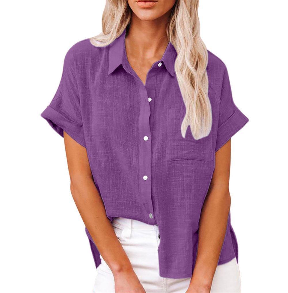 VierraSol | Camisa de Mujer de Manga Corta con Corte Relajado y Botones