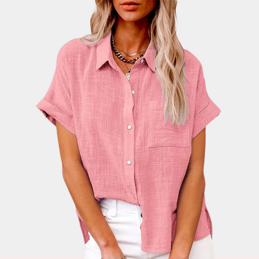 VierraSol | Camisa de Mujer de Manga Corta con Corte Relajado y Botones