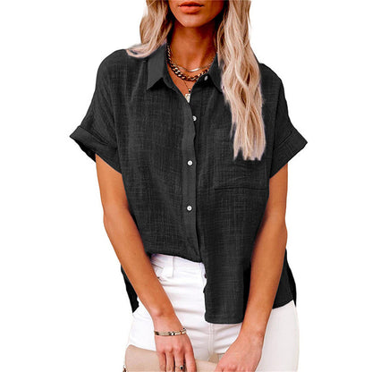 VierraSol | Camisa de Mujer de Manga Corta con Corte Relajado y Botones