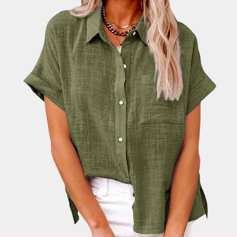 VierraSol | Camisa de Mujer de Manga Corta con Corte Relajado y Botones