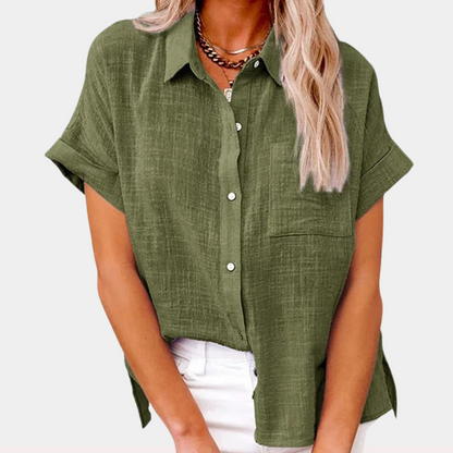 VierraSol | Camisa de Mujer de Manga Corta con Corte Relajado y Botones