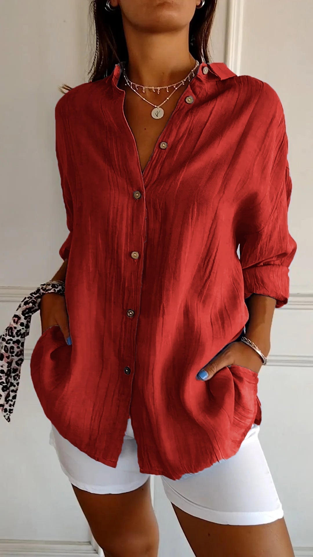 VierraSol | Camisa de Mujer de Mezcla de Lino de Corte Suelto con Botones