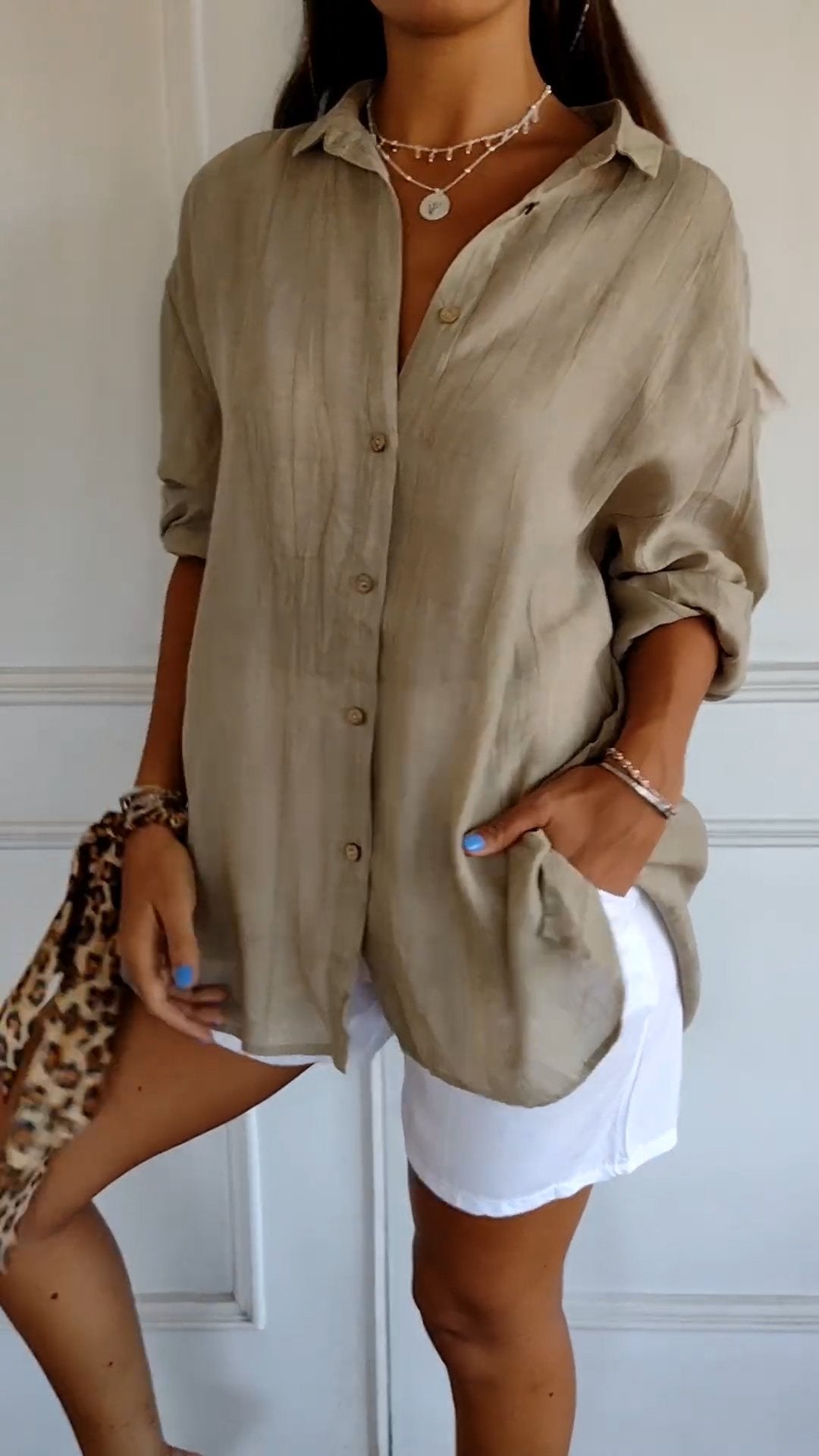 VierraSol | Camisa de Mujer de Mezcla de Lino de Corte Suelto con Botones
