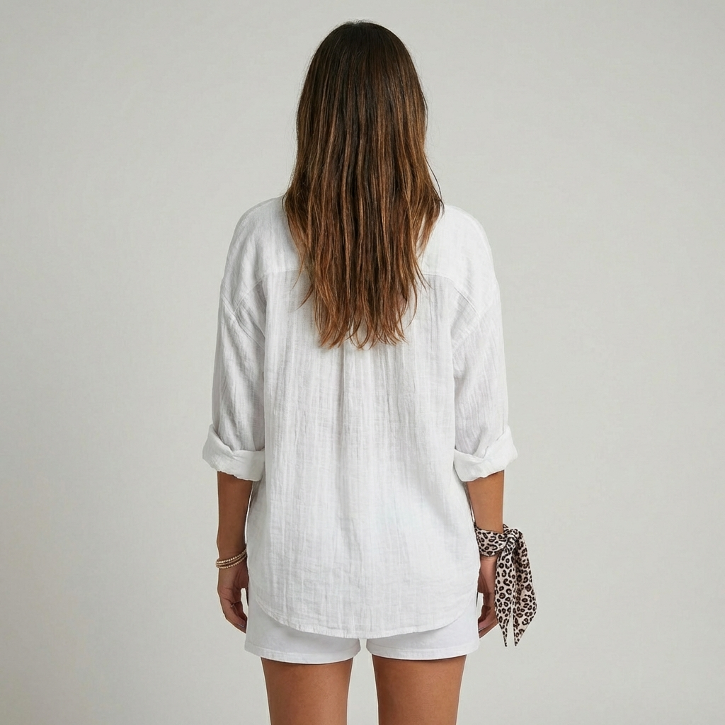 VierraSol | Camisa de Mujer de Mezcla de Lino de Corte Suelto con Botones