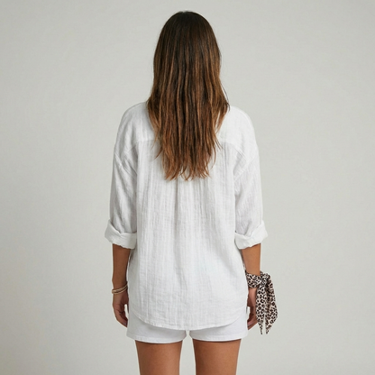 VierraSol | Camisa de Mujer de Mezcla de Lino de Corte Suelto con Botones
