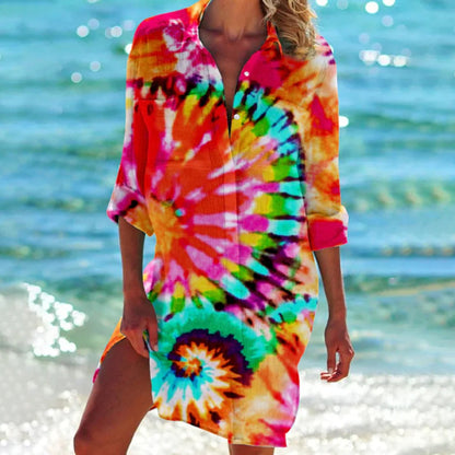 VierraSol | Camisa de Playa para Mujeres con Estampado Tie-Dye